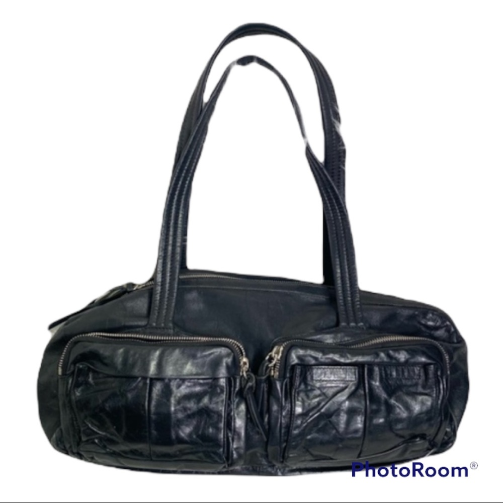 Miu Miu Vintage Black Leather Dual Top Handle Sholder bag / Satchel Purse / Bag